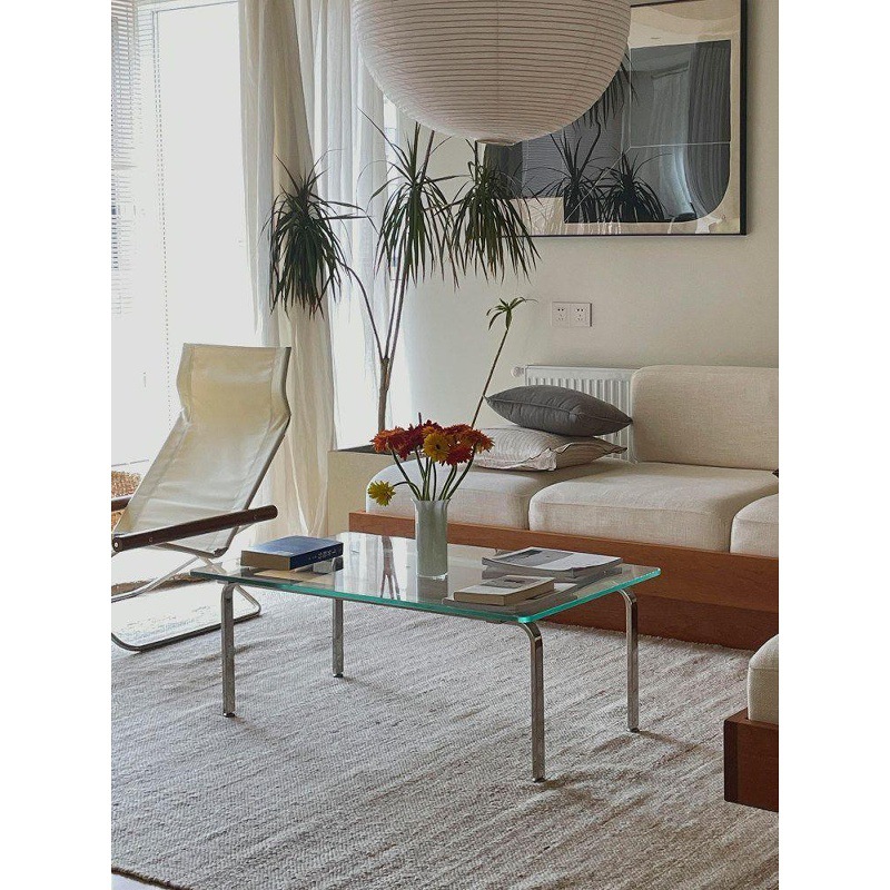 Classic Bauhaus stainless steel coffee table, glass coffee table, vintage-style tea table, living room sofa side table, Nordic minimalist style