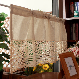 Wholesale American-Style Crochet Splicing Wardrobe Half Curtain Rod Curtain Head Curtain Rod Cabinet Curtain Semi-Transparent Artistic Style Small