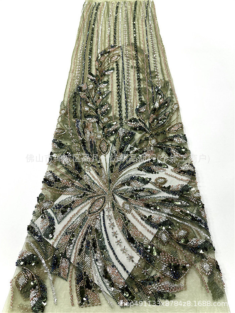 Vertical streamlined tail of phoenix heavy clavos tela de malla de cuentas bordado sequilla pechos de cola de pez tela de boda cena