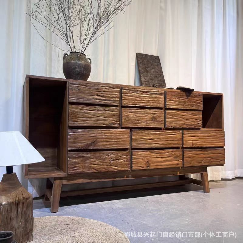 Wabi-Sabi Style Old Elm Cupboard Storage Cabinet B&B Entrance Storage Cabinet Home Old Elm Sideboard