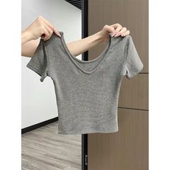 アメリカングレーカラー半袖シャツ女性のための 2025 夏の新スタイルスリムフィット純粋な欲望ホットガールショートトップポリエステル綿