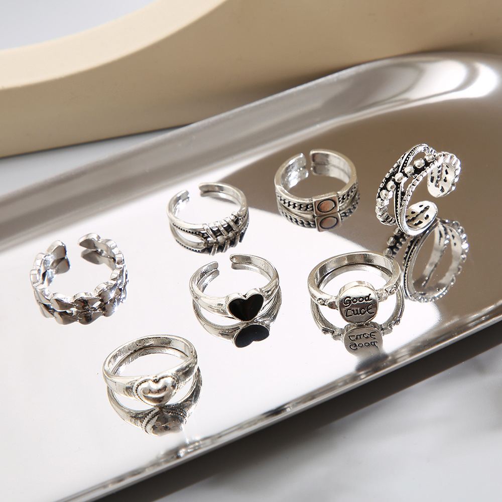 new retro fashion trendy lovely ring seven-piece suit niche design multi-joint ring_voghion.com