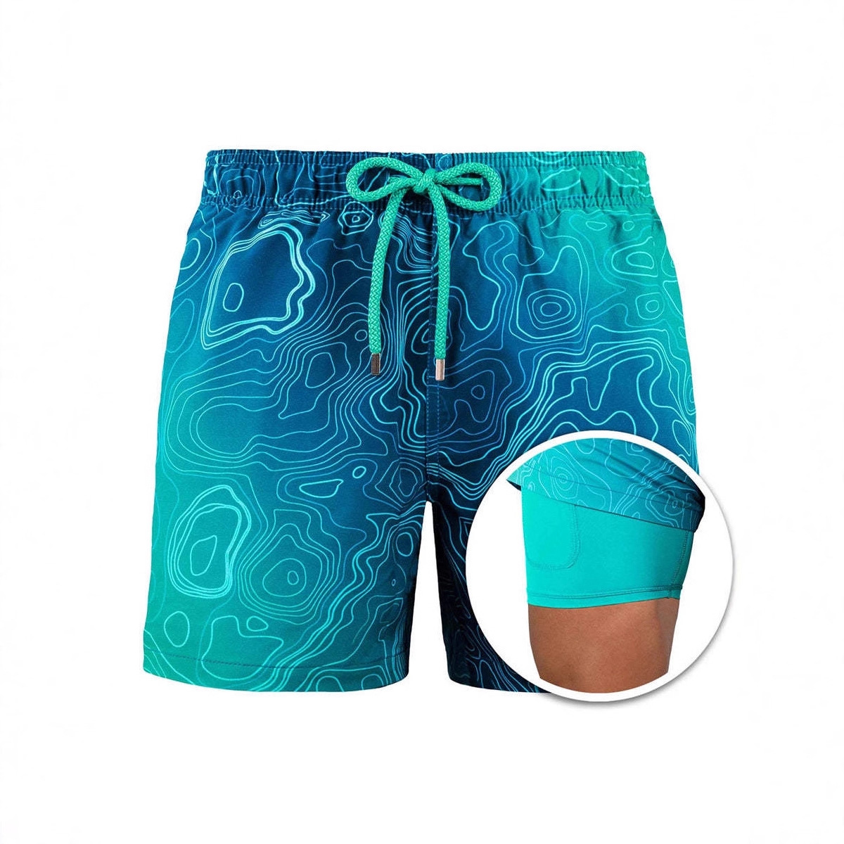 Cross-Border 2023 Summer European and American Men's Beach Shorts Sports Printed Double-Layer Shorts Product Upgrade Pocket Drainage