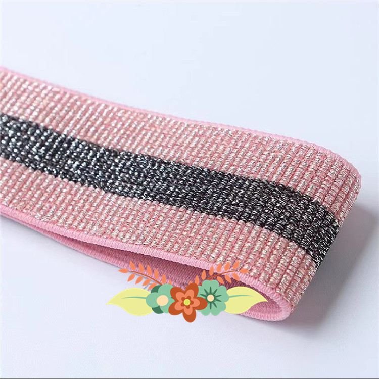 彩色粉红色中间黑橡筋带裤子银色中间红弹力带 蓝边带红松紧带