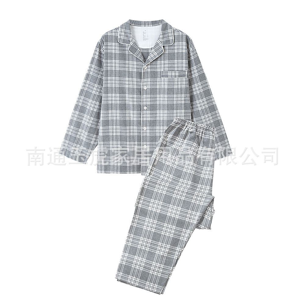 無印フランネルの家庭服の長いタイプの日本風の綿のカップルのパジャマの女性の純綿のスーツの長袖のパジャマ