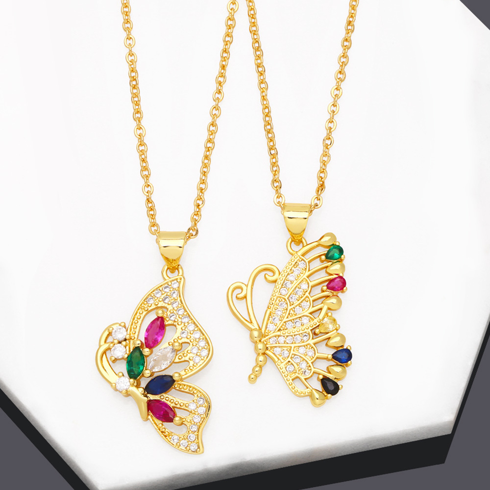 Fashion Butterfly Copper Plating Inlay Zircon Pendant Necklace 1 Piece