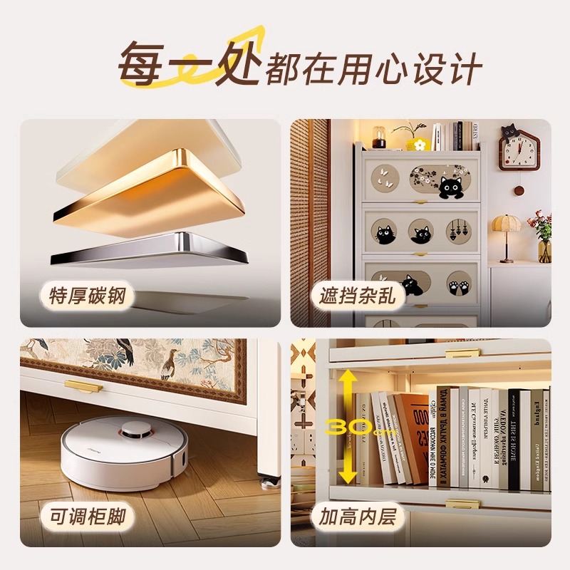 書架帶門落地置物柜子客廳鋼製收納書櫃臥室防塵儲物櫃一體靠牆