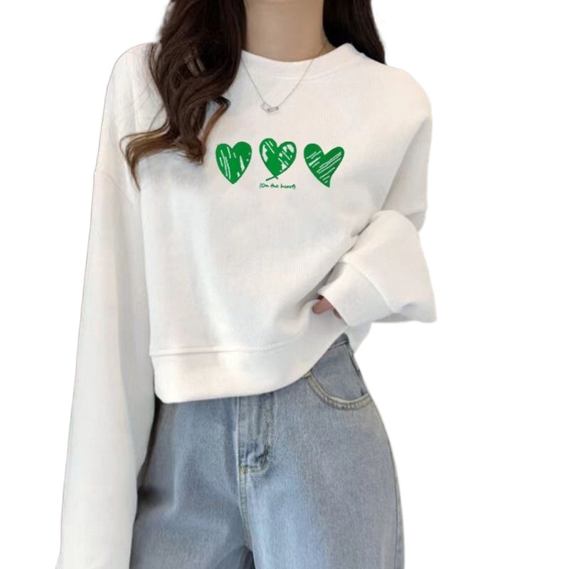 쇼트 화이트 땀 여자 2024 가을 새로운 한국식 올매치 슬림 핏 탑 얇은 외부 착용 학생 스몰