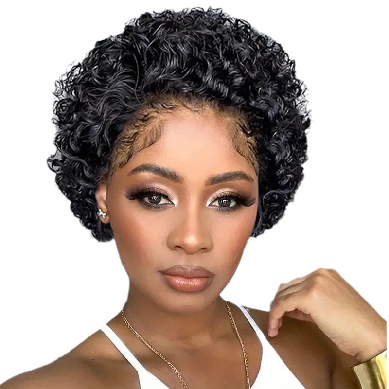 Perruque naturelle et duveteuse, cheveux courts et bouclés, extensions de cheveux bouclés courtes populaires, coiffe synthétique_voghion.com
