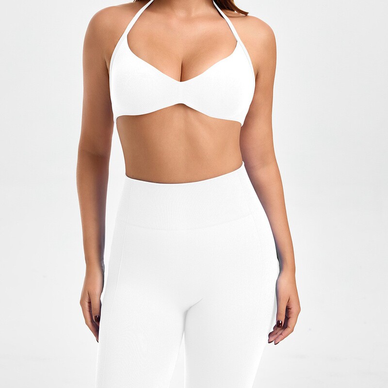 New DFYNE high-elasticity, matte finish, sports bra with halter neck design, seamless fitness underwear, quick-drying yoga wear, popular in Europe and America