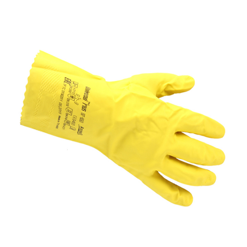 安思尔87-650天然橡胶防化劳保手套耐酸碱防实验室腐蚀长305mm
