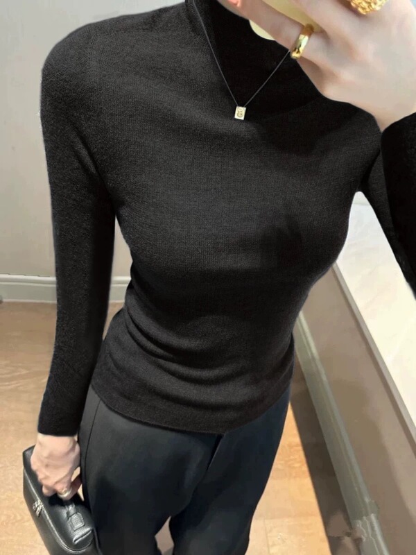 哥家商场同款女装2025秋季高级灰半高领气质羊毛打底衫软糯内搭|undefined
