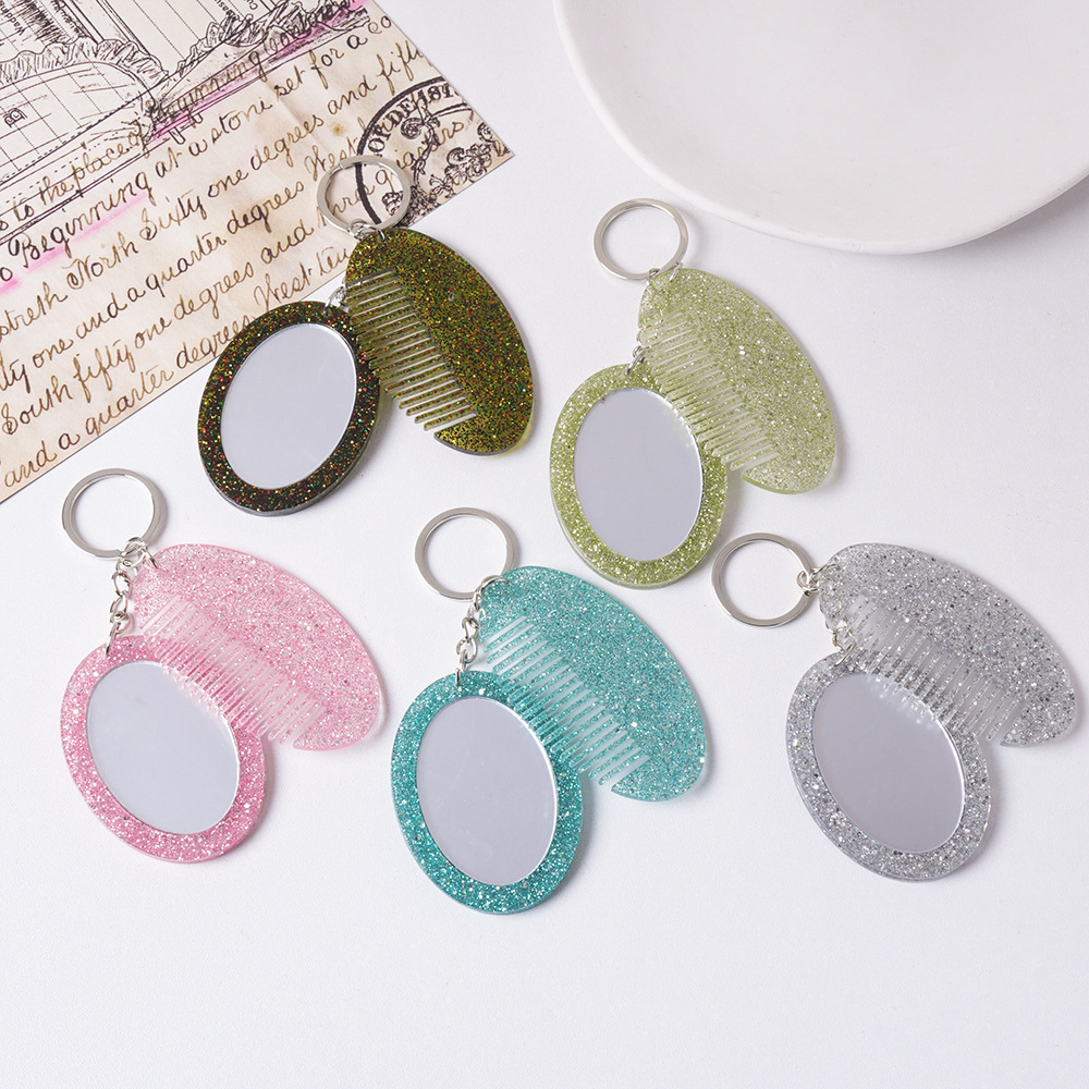 Oval Comb Mirror Pendant Glitter Set For Bags And Keychains_voghion.com