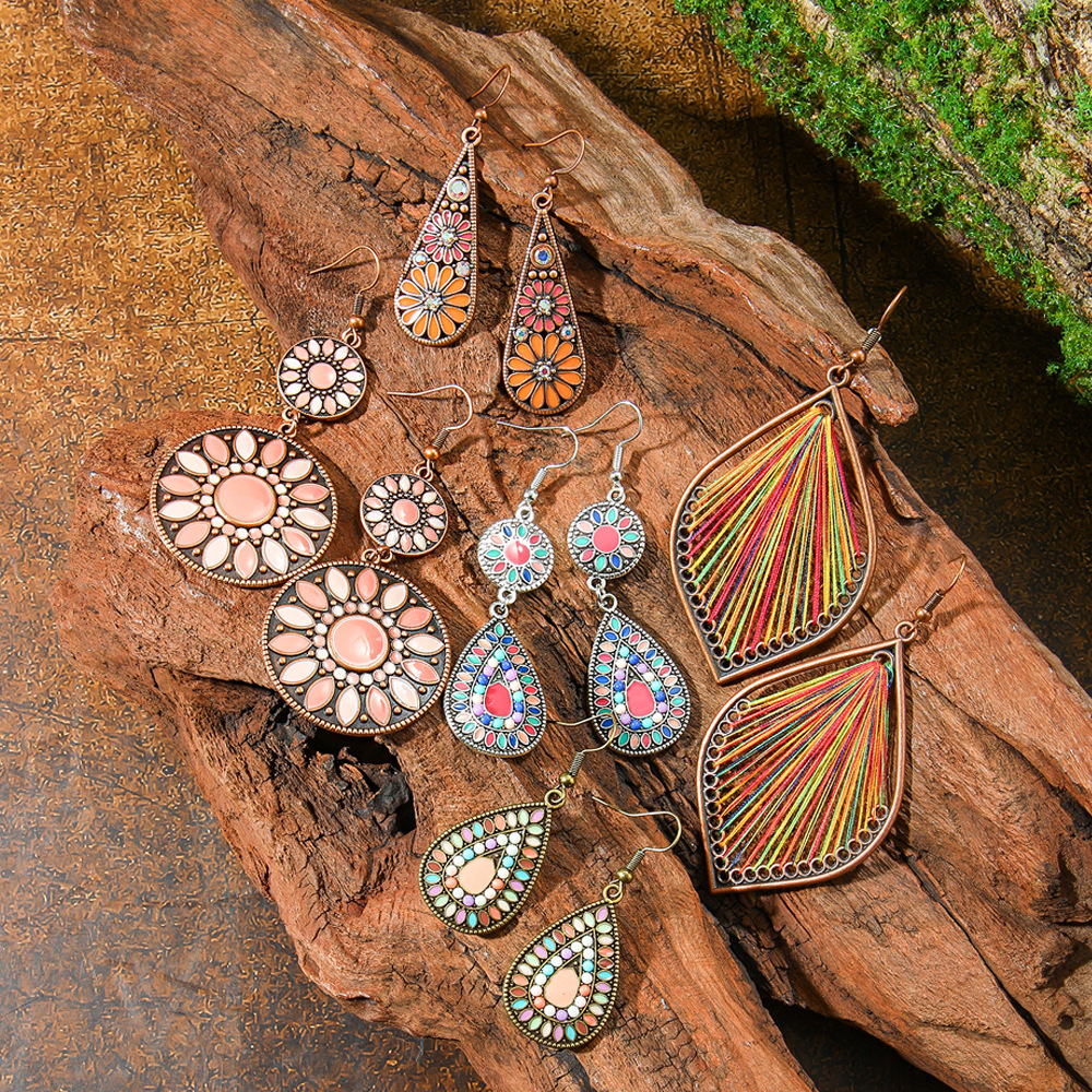 14g Weight Alloy Ear Needle Material Drop Earrings Classification 1 Pair Quantity Holiday, Street Occasion Zinc alloy Material Geometric Pattern All Seasons Season Women's Gender Polished Finish Ethnic Style, Bohemian Style 1 Pair Ethnic Style Bohemian Geometric Zinc Alloy Drop Earrings 10