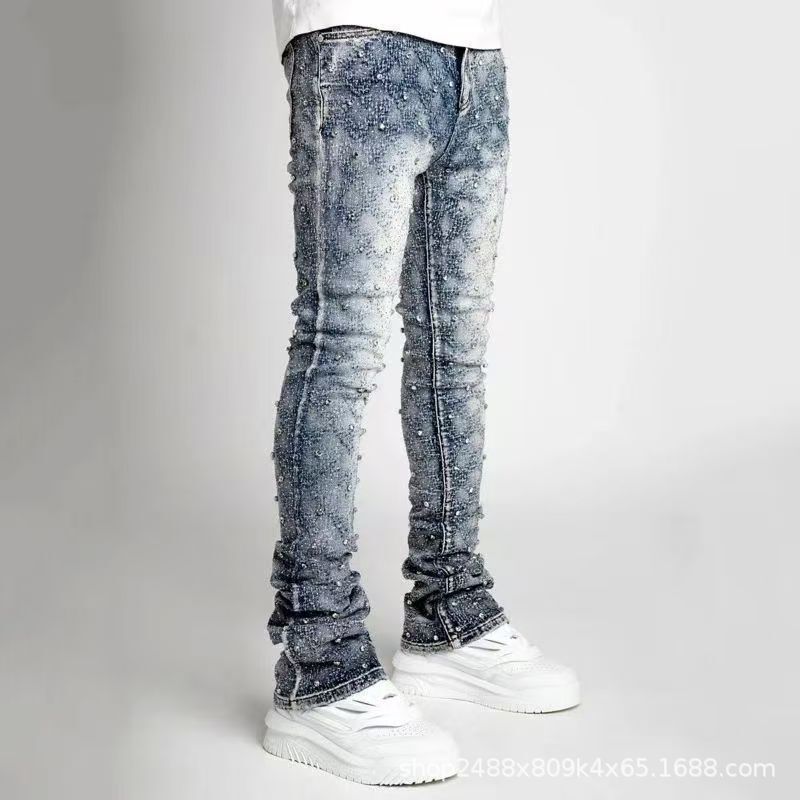 American-Style Star-Patterned New Men's Stretch Jeans Trendy High-Street Flared Slim-Fit Pants for Spring and Summer American-Style Star-Patterned New Men's Stretch Jeans Trendy High-Street Flared Slim-Fit Pants for Spring and Summer
