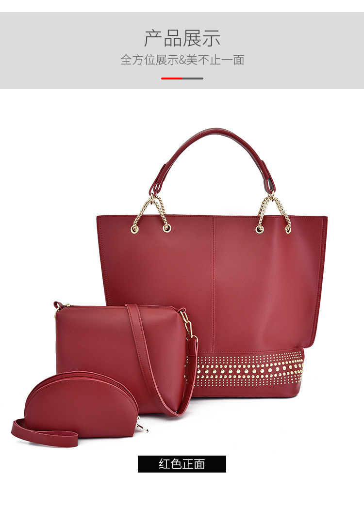 New 2024 foreign trade mother-daughter bag three-piece set, European and American fashion single-shoulder crossbody bag, versatile rivet hand-held large bag undefined