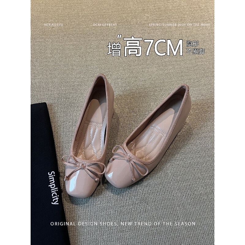Sheepskin Version~Invisible 7cm Height Increase French Bowknot Chunky Heel Shallow Mouth Single Shoes for Women 2026 New Model Mary Jane Shoes Sheepskin Version~Invisible 7cm Height Increase French Bowknot Chunky Heel Shallow Mouth Single Shoes for Women 2026 New Model Mary Jane Shoes