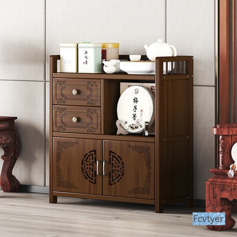 New Chinese Style Tea Cabinet Sideboard Multi-Layer Living Room Storage Rack Side Cabinet Office Tea Cabinet Storage Storage Cabinet