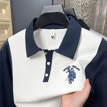 主推款品牌丝光棉长袖Polo衫小马标重工艺翻领T恤衫拼色绣花上衣