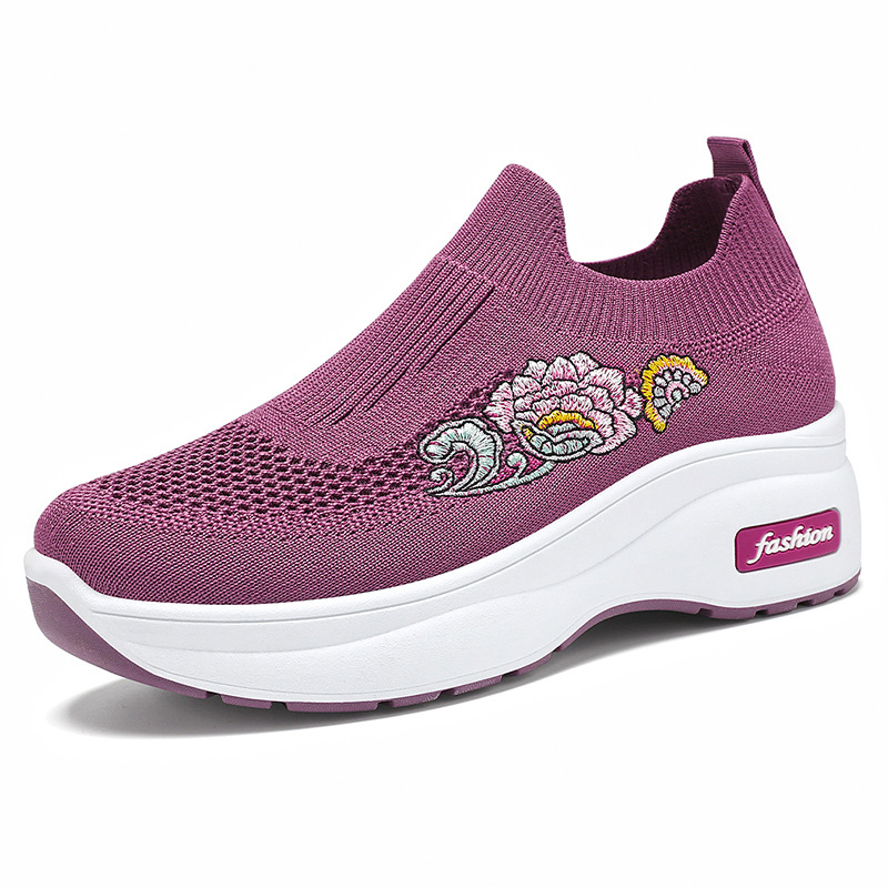 Zapatos mujer verano nuevo estilo zapatos de plataforma ligeros zapatos casuales suela gruesa zapatos de aumento de altura de mujer calcetines voladores transpirables