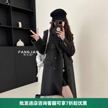 韩版JK学院风双面羊毛大衣女秋冬新款高级感JK西装加长款毛呢外套