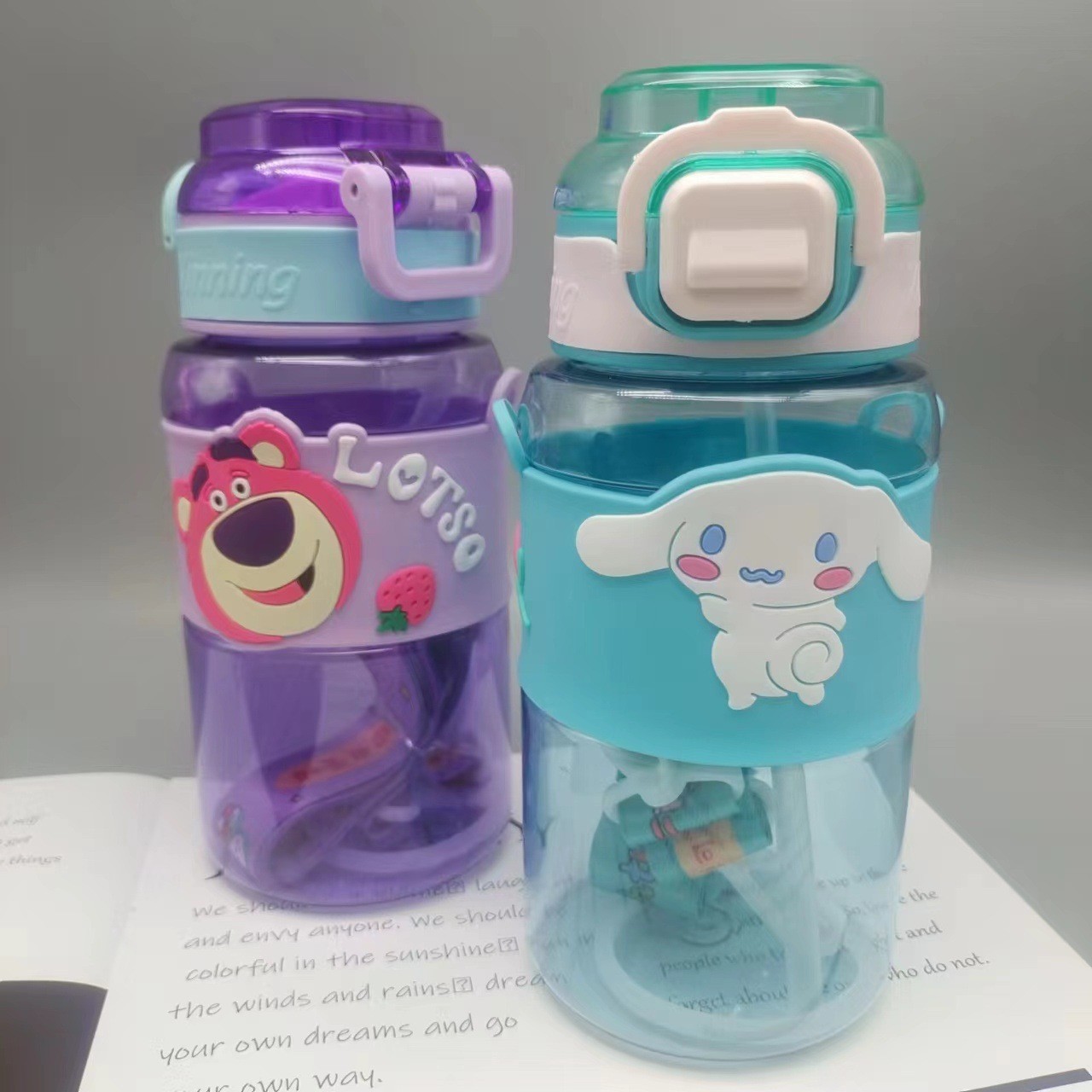 Taza de plástico de dibujos animados para niños - Linda, taza de doble bebida, taza portátil para niños y niñas, taza de pajita de alto valor image 4