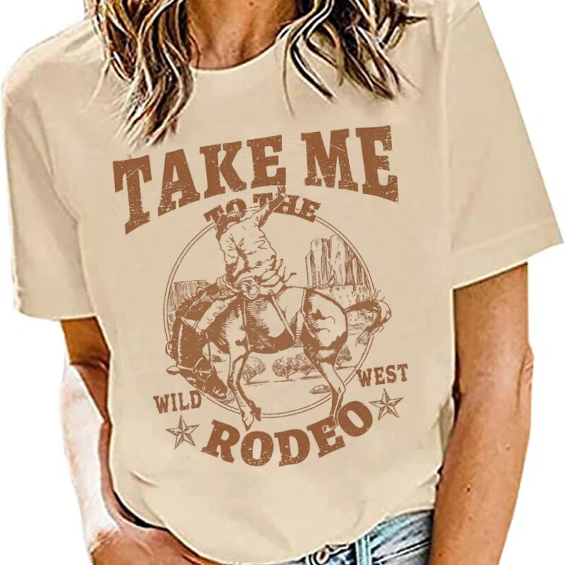 Independent Site European Size Cowboy Graphic T-Shirt Women's Retro Country Music T-Shirt Cowboy Girl Cute and Fun Independent Site European Size Cowboy Graphic T-Shirt Women's Retro Country Music T-Shirt Cowboy Girl Cute and Fun