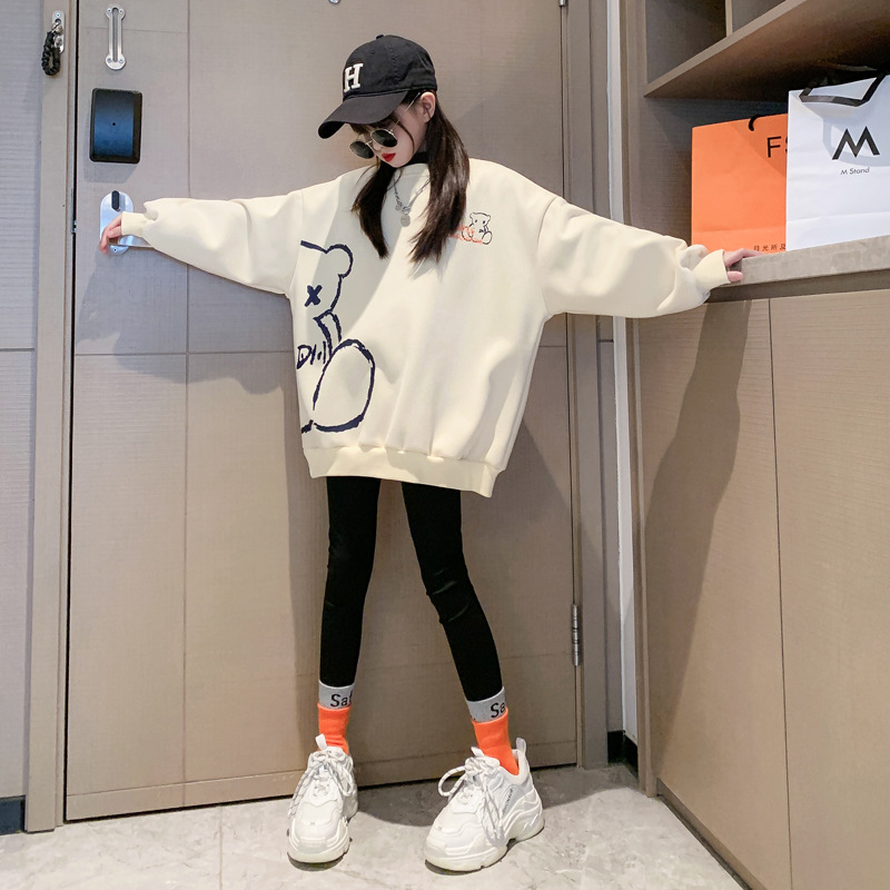 Felpa con cappuccio autunnale per ragazze 2024 Nuovo stile lungo di medie e grandi dimensioni in stile occidentale, top aderente per bambini, abbigliamento primaverile_voghion.com