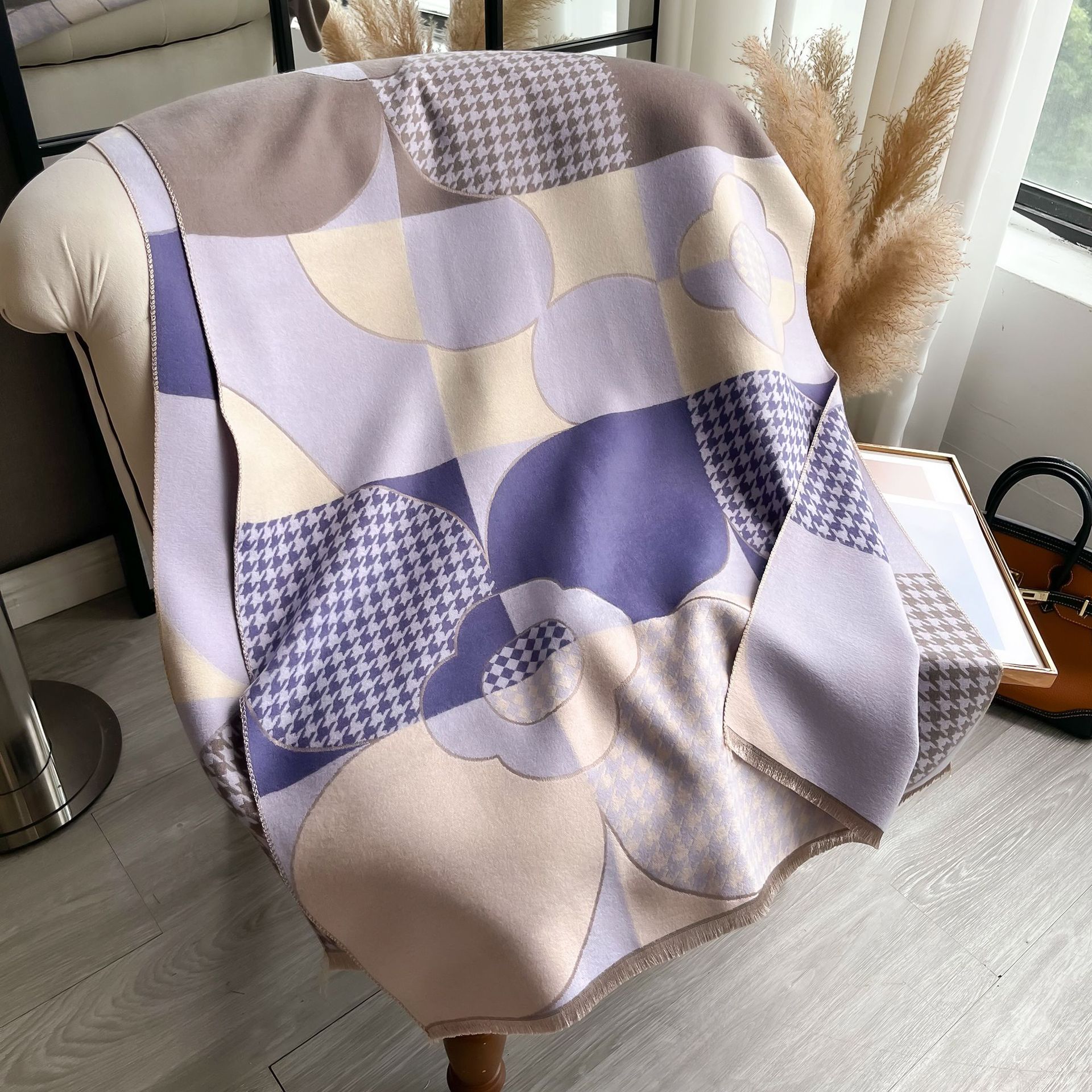 2024 nueva versión coreana de mil pajaros de moda de color imitación de cachemira toallas cálidas largas con capa de invierno bufandas gruesas