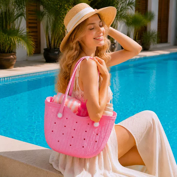 New Best-Selling Amazon Fashion Storage Women's Tote Basket Eva Beach Bag with Printed Holes Large Bag