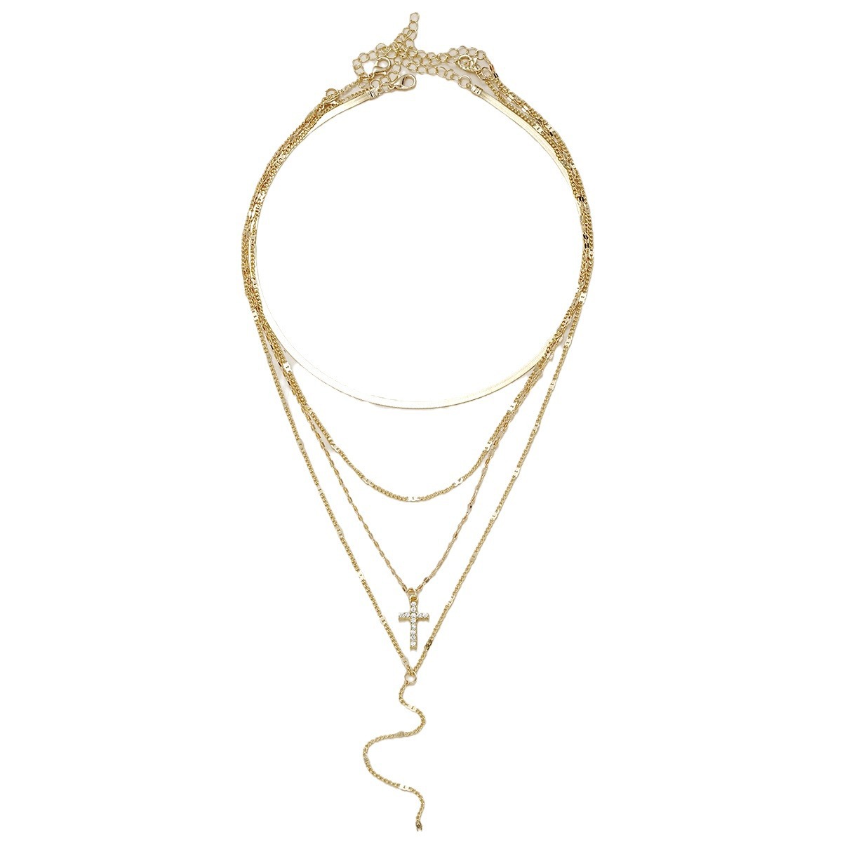 new fashion niche retro cross pendant clavicle chain multi-layer stacked snake bone chain necklace_voghion.com