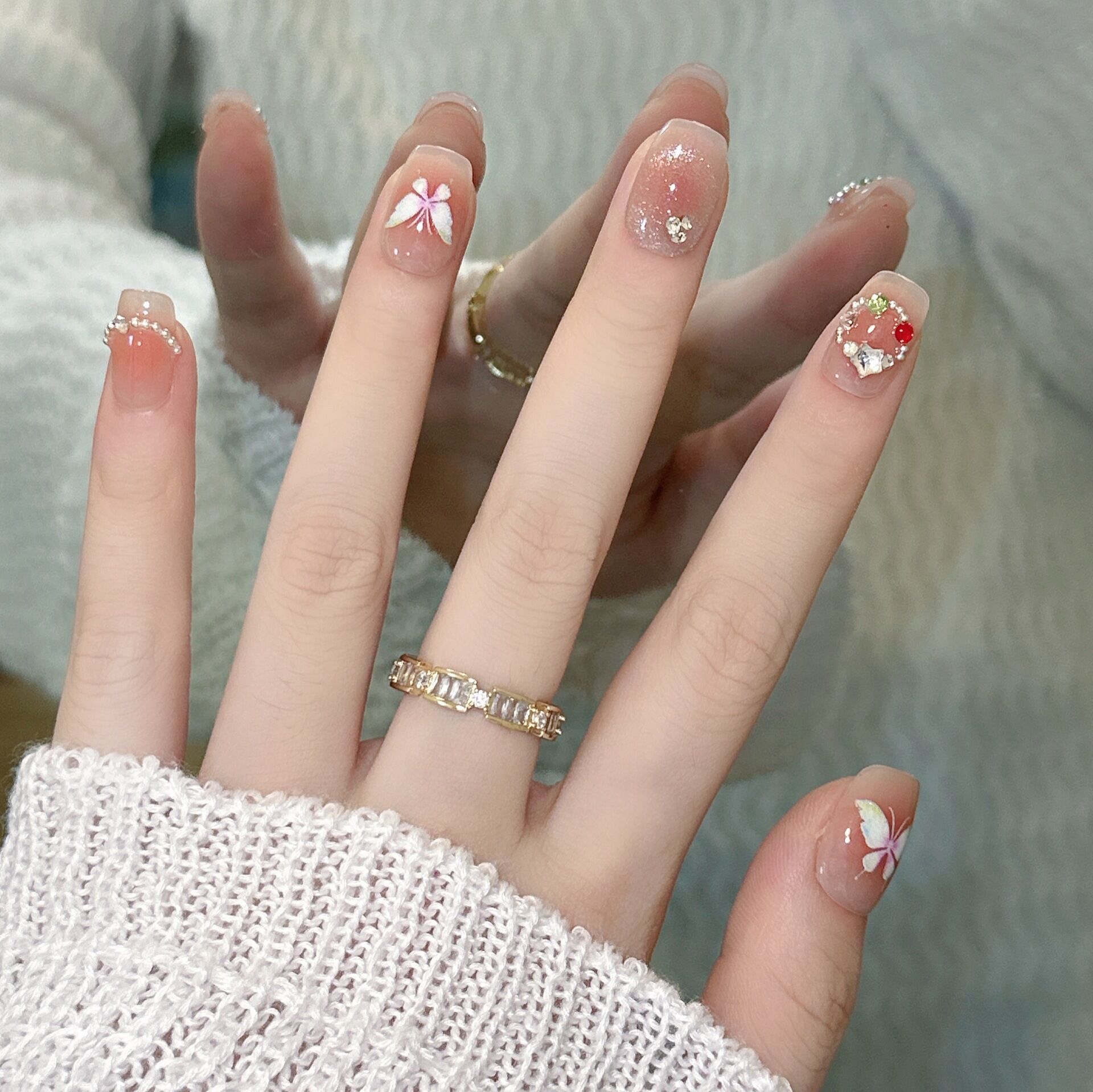 Blush ojo de gato usar piezas de uñas productos terminados al por mayor parches de uñas cortos parches de uñas usar piezas de uñas sensación de alto nivel