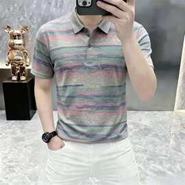 2026夏季男士条纹翻领Polo衫短袖休闲针织衫轻奢高级感男装
