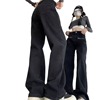 Black colored design loose straight jeans, fitted trousers, trend of season