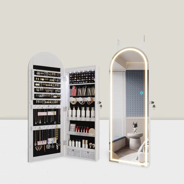Full-Length Mirror, Jewelry Storage, Makeup Cabinet, Dressing Mirror, Multi-Functional Storage Solid Wood Home Wall-Mounted Fitting Mirror