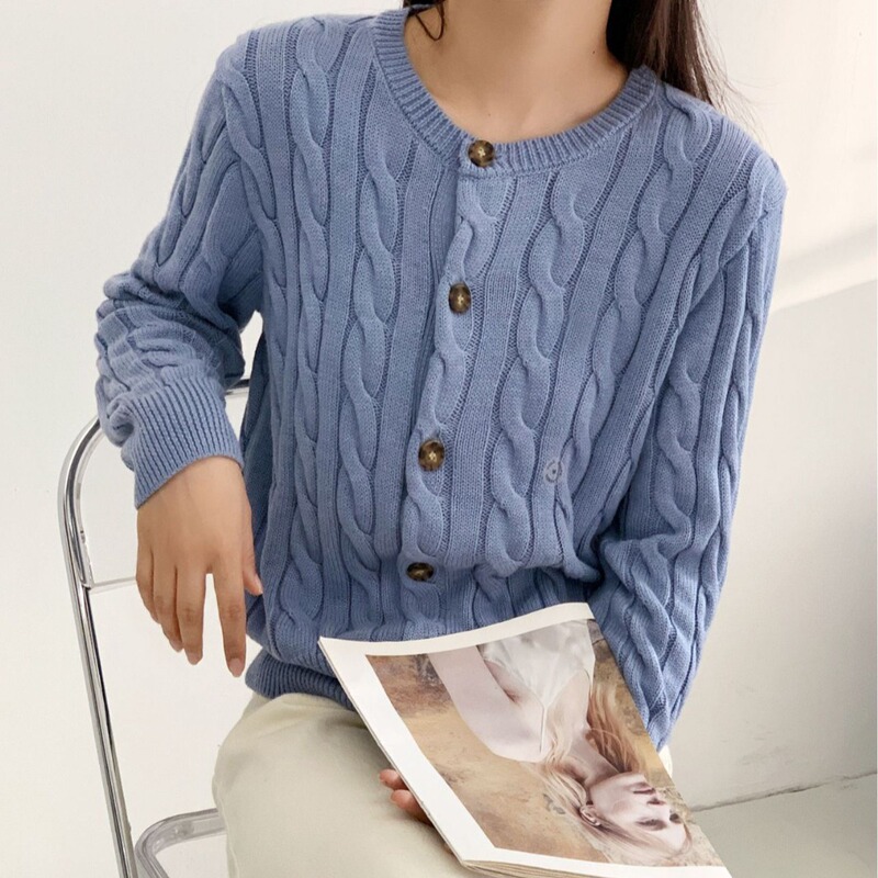 7 Colors Real Shot 25 Spring & Fall New Style Horse Embroidered Round Neck Sweater Button Wool Cardigan Top Twist Knitting
