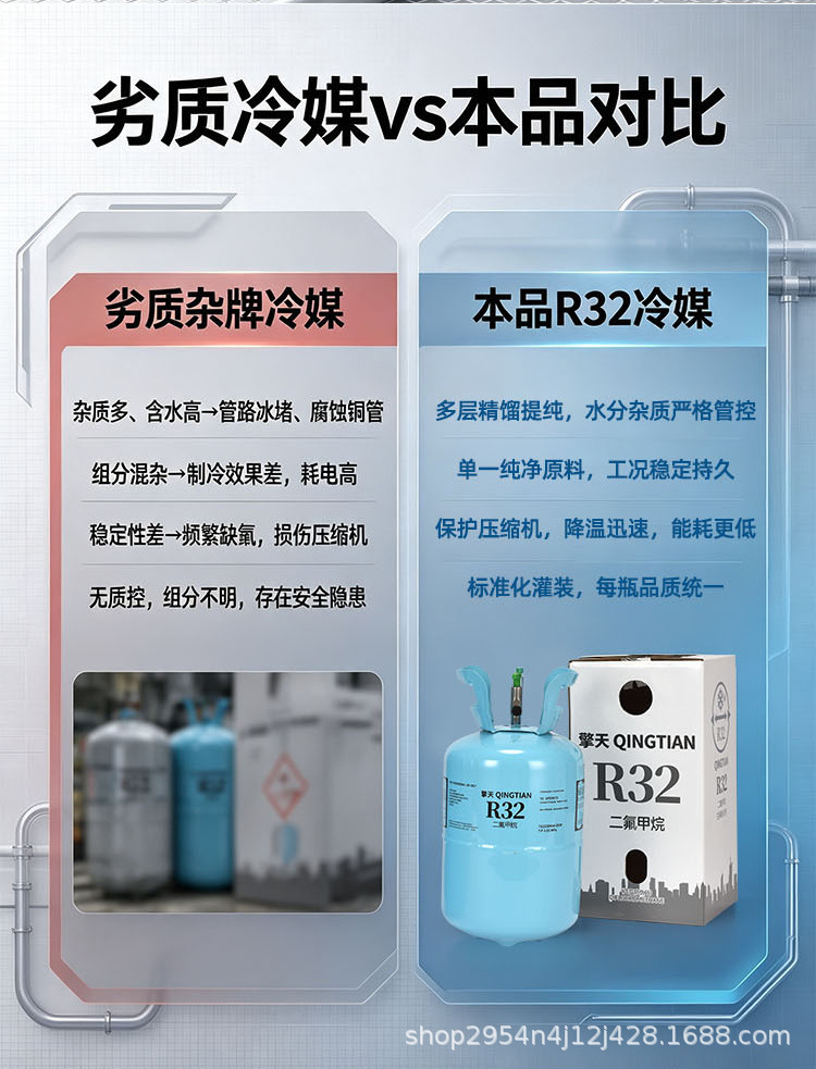 Qingtian Original Genuine R32 Household Inverter Air Conditioner Refrigerant, Pure 32 Freon, Eco-friendly Ice Type, 9.5kg