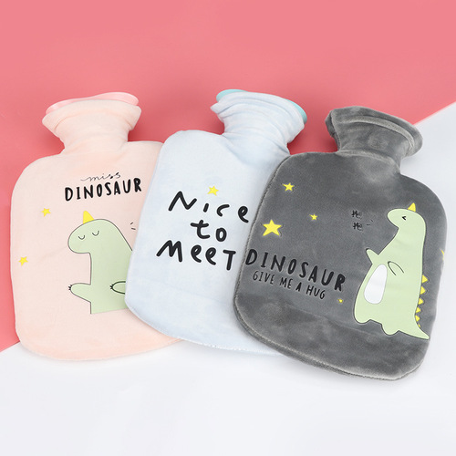 Creative cartoon water bag with water injection, cute little dinosaur hand warmer with fabric cover for warming stomach and water bag