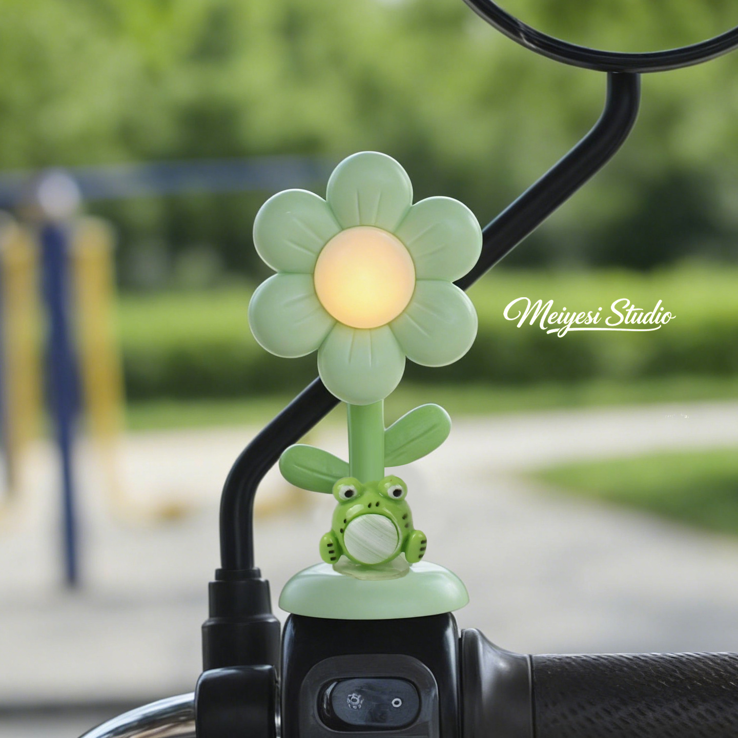 Flores de automóviles eléctricos adornos de luces lindos dibujos animados jefe perro coche de batería bicicleta de noche luces de advertencia accesorios de decoración