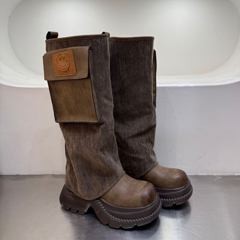Melard platform thick-soled stacked boots for women, new vintage short boots, British style trouser boots, height-increasing motorcycle boots Melard platform thick-soled stacked boots for women, new vintage short boots, British style trouser boots, height-increasing motorcycle boots