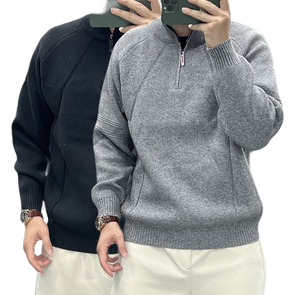 Explosiones transfronterizas de tamaño europeo de tamaño grande suéter medio cremallera camiseta de punto de hombre otoño y invierno explosiones de cuello medio alto fábrica de negocios al por mayor