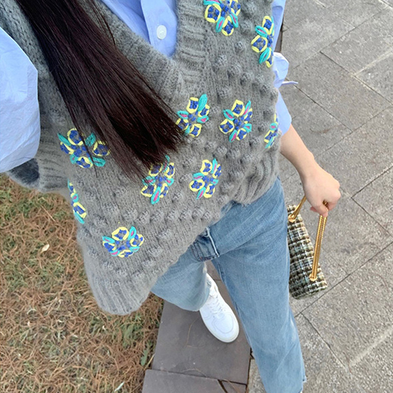 Chaleco de punto gris de las mujeres de primavera overwear estilo coreano flojo retro sin mangas giro suéter chaleco superior image 8