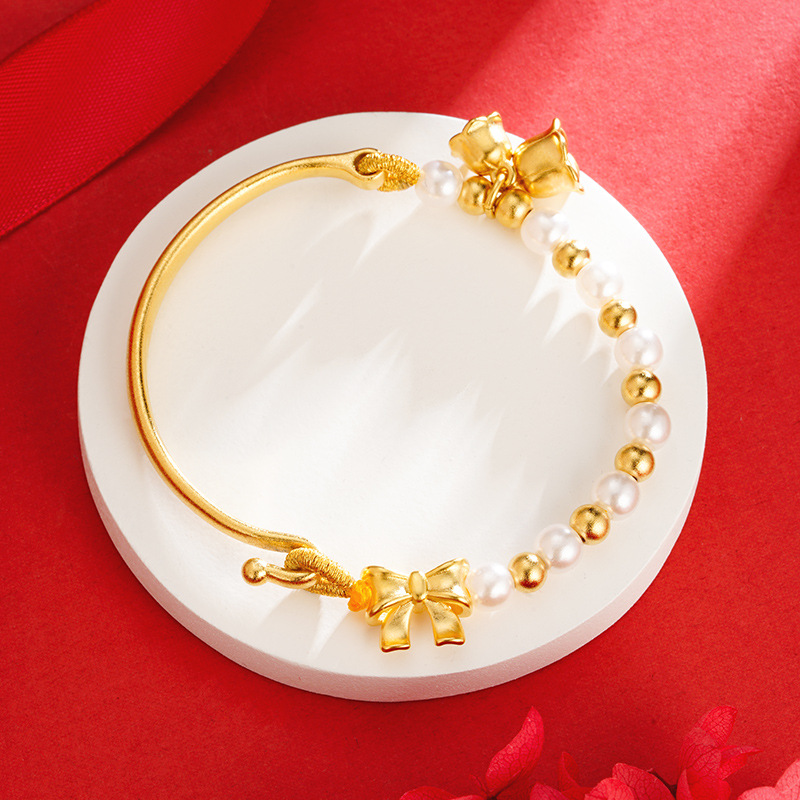 Arco de estilo antiguo media pulsera Vietnam arena oro estilo étnico imitación perla orquídea pulsera imitación oro antigua artesanía de oro