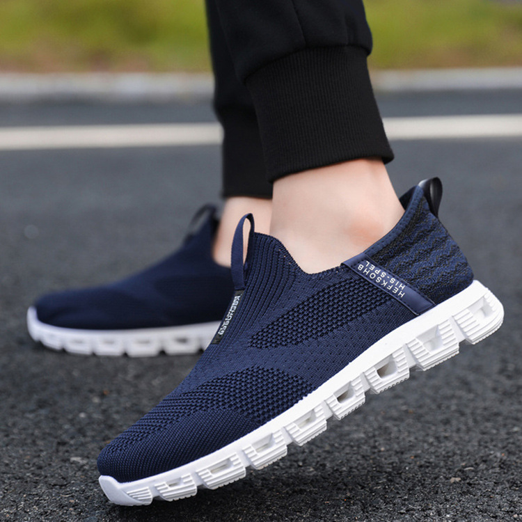 Zapatos deportivos transfronterizos de talla grande para hombre, nuevo estilo de zapatillas deportivas de punto, zapatos casuales sencillos sin cordones para hombre, zapatos ligeros para hombre