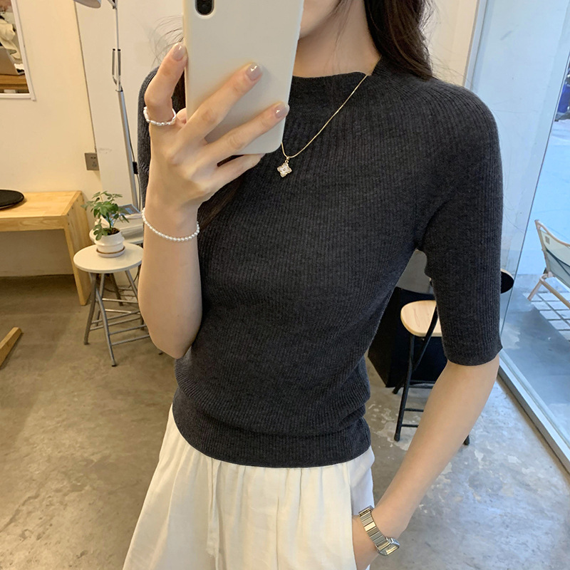 売れ筋韓国ハイエンド右肩ミッドスリーブウールセーター女性のための 2025 春夏新作スリムホットガールトップ|undefined
