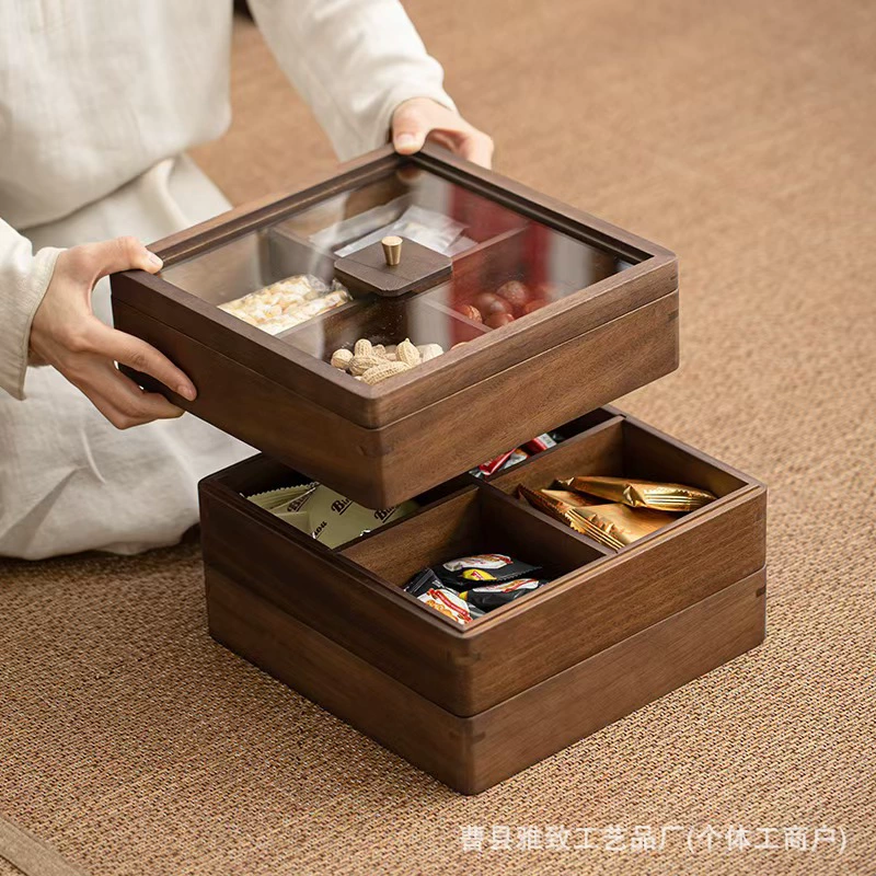 Цвет грецкого ореха из цельного дерева, коробка для сухофруктов прозрачная с крышкой для закусок