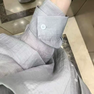 夏季轻薄飘逸凉感冰丝灰防晒衬衫女休闲显瘦百搭长袖衬衣上衣
