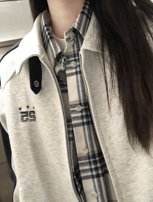 美式国潮撞色翻领棒球服外套女春秋宽松小众别致情侣开衫夹克卫衣|undefined