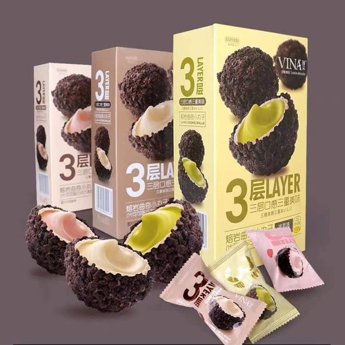 Farez Lava Cream Filled Boba Sandwich Cookies with Matcha Yogurt Strawberry Candy Bulk Casual Snacks