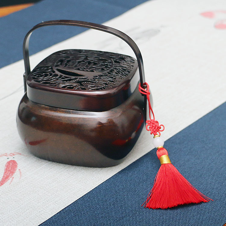 苏工手炉古纹招财进宝四方铜香炉中式传统烧炭空熏便携手提暖手炉